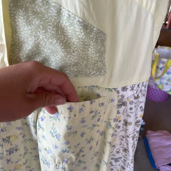 Handmade yellow and green patchwork Cottagecore cotton dress - Picture 4 of 12